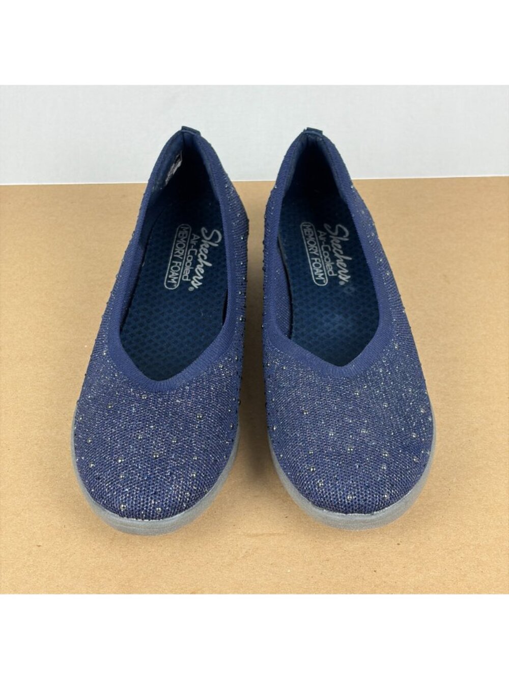 Skechers Cleo Sparkle Wedge Comfort Shoes Womens 9 Navy Blue Embellished - Picture 2 of 10